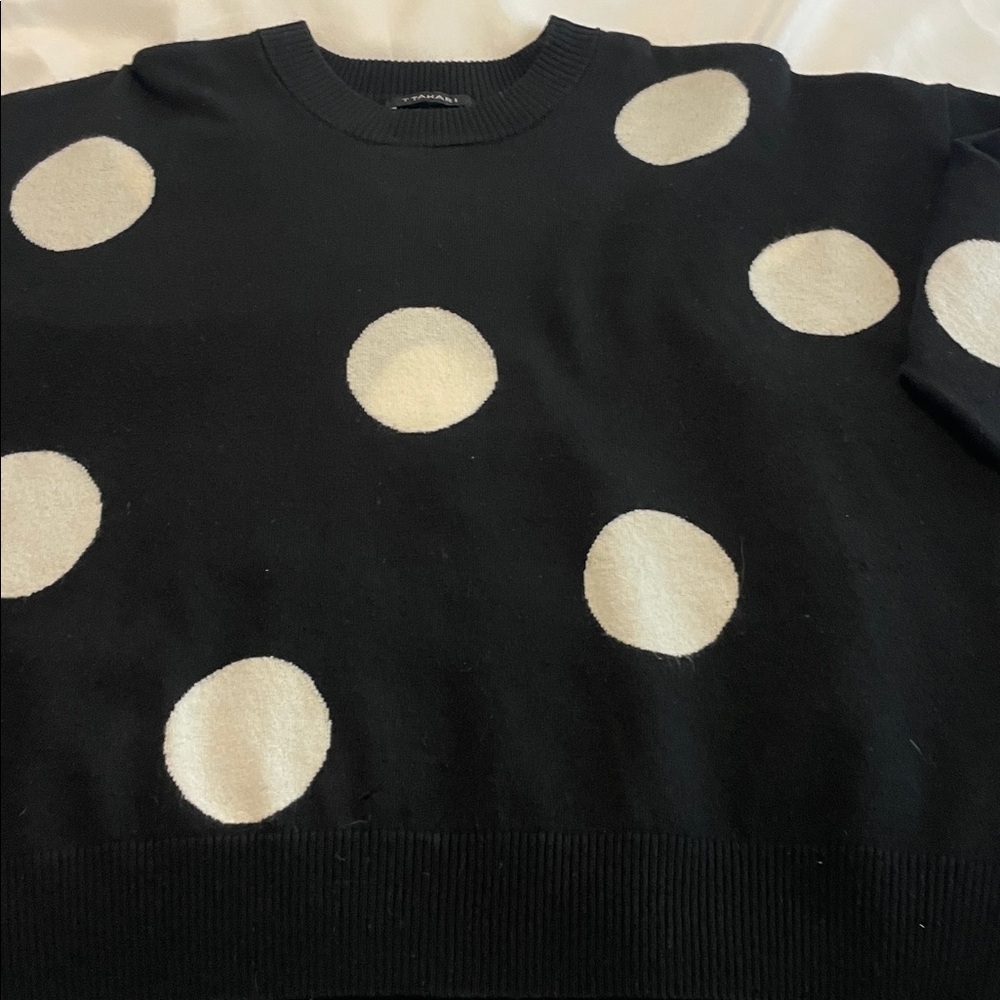 Tahari Black Sweater with White Dots - Picture 3 of 9